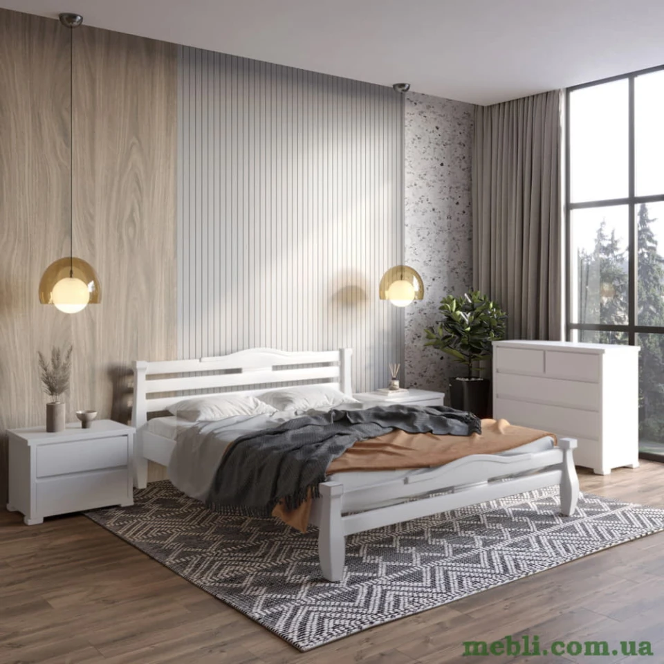 Полуторне дерев'яне ліжко Mebigrand Монако Білий (RAL9003) 120х190