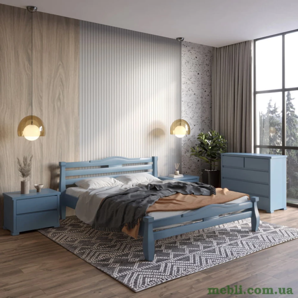 Полуторне дерев'яне ліжко Mebigrand Монако Сіро-синій (S7010R90B) 120х190