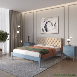 Полуторне дерев'яне ліжко Mebigrand Рим ДК Сіро-синій (S7010R90B)/Аляска 23 (Бежевий) Б3 120х200