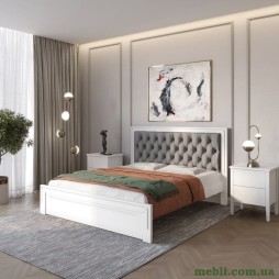 Полуторне дерев'яне ліжко Mebigrand Торонто Т3 Білий (RAL9003)/Аляска 93 (сірий) 120х200