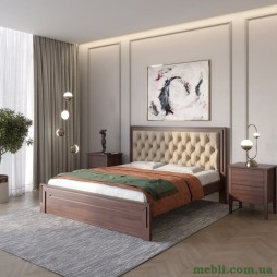 Полуторне дерев'яне ліжко Mebigrand Торонто Т3 Горіх темний/Аляска 23 (бежевий) 120х190