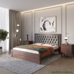 Полуторне дерев'яне ліжко Mebigrand Торонто Т3 Горіх темний/Аляска 93 (сірий) 120х200